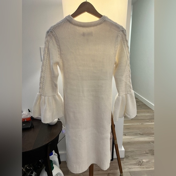 Eliza J Cream Cable Knit Sweater Dress with Bell Sleeves - Size Small - Picture 5 of 10